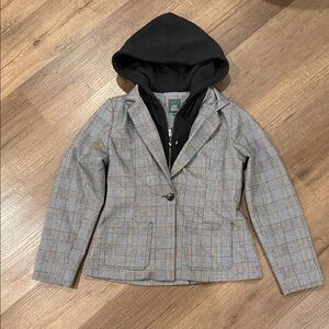 Wild Fable Gray Plaid zip up Blazer with Black Hood